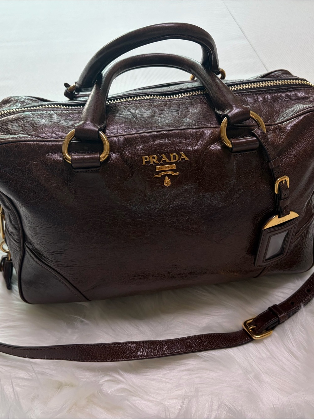 PRADA Brown Leather Satchel Bag - Picture 3 of 15